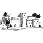 48 - Landscape with old city of saudi or jordan pencil sketch of traditional islamic architecture on white background vector